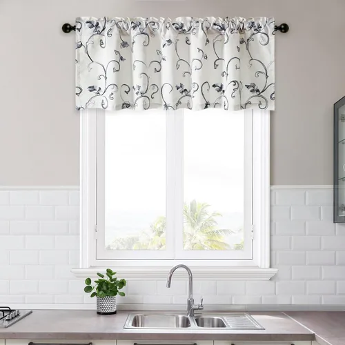 Miniatura 36 de VOGOL - Cenefa de cortinas bordadas con vides, cenefa con bolsillo para ventanas, 52 x 18 pulgadas, verde pasto