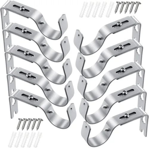 Miniatura 12 de Frienda 4 soportes de barra de cortina resistentes pintados de plata ajustables para barra de cortina de 1 pulgada de diámetro, soportes de Plata