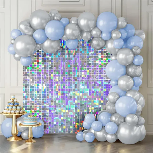 Miniatura 12 de Telón de fondo de pared brillante color rosa intenso, 12 piezas de lentejuelas cuadradas brillantes decoración de fondo de pared para fiesta