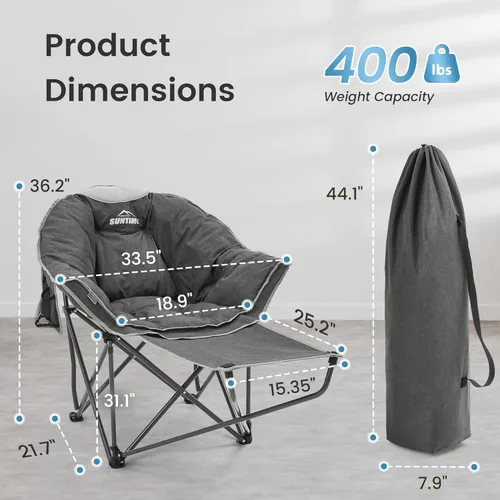 Miniatura 3 de OUTDOOR LIVING SUNTIME Silla de campamento cómoda acolchada de gran tamaño con reposapiés extraíble, capacidad de peso de 400 libras, silla plegable