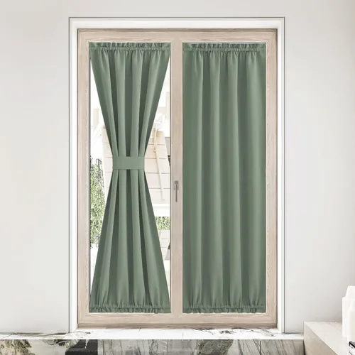 Miniatura 305 de NICETOWN Cortinas opacas unicolor con aislamiento térmico para puerta francesa, granja, oscurecimiento de habitación, puertas y ventanas de Marrón