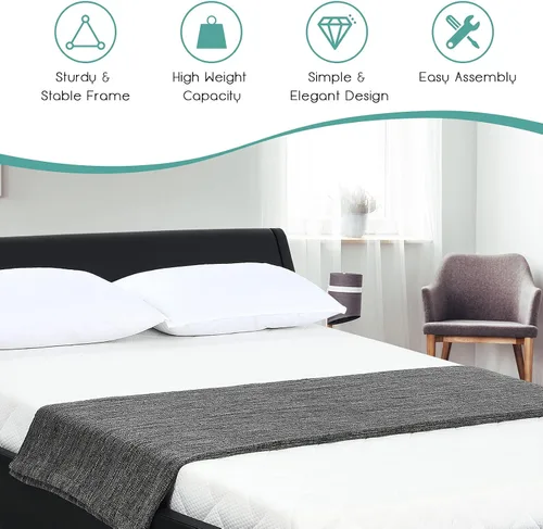 Miniatura 9 de NAFORT Base de cama tamaño Queen tapizada con cabecera ajustable curvada, moderna cama de plataforma de piel sintética de perfil bajo, soporte