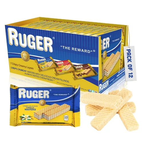 Ruger Obleas - Obleas de vainilla austriacas, 2.125 onzas (paquete de 12) - Galletas crujientes, cremosas y deliciosas de oblea de vainilla hechas