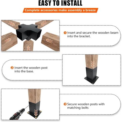 Miniatura 5 de Kit de bricolaje de pérgola de 4 x 4 pulgadas (tamaño interior: 3.5 x 3.5 pulgadas), soporte de madera de 5 vías y poste de achor, kit de soporte