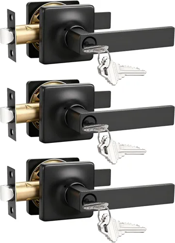 Miniatura 29 de GOBEKOR Paquete de 1 manija de paso, manijas de puerta negras para cerradura de puerta de armario, manija de puerta interior sin llave con cerradura