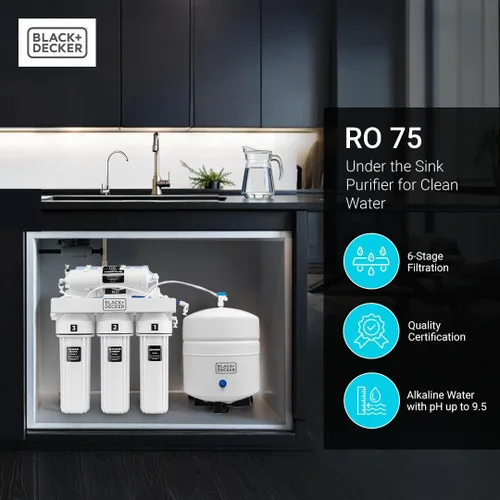 Miniatura 2 de BLACK+DECKER RO 75 Filtro de agua debajo del fregadero, sistema de filtración alcalino de 6 etapas, sistema de filtro de agua RO de remineralización