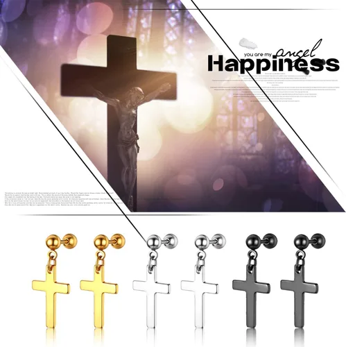 Miniatura 5 de OIDEA Aretes de cruz de acero inoxidable para hombre, juego de aretes de aro colgantes con bisagras, regalo de joyería para hombres y mujeres