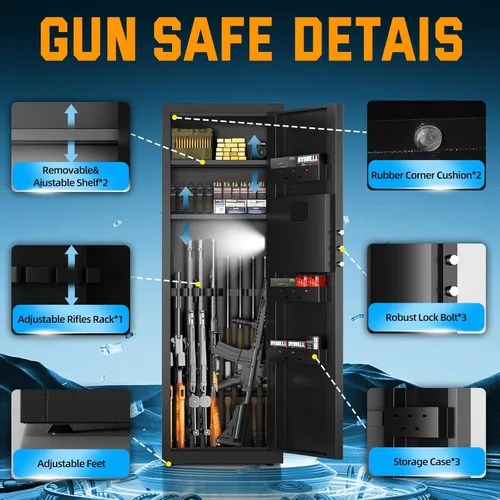 Miniatura 5 de Caja fuerte para armas largas de 8-10 con teclado digital, caja fuerte para rifles de acceso rápido con alarma dual y modo silencioso, gabinetes