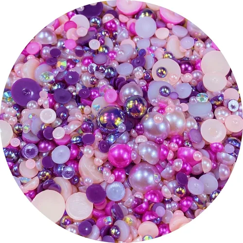 Miniatura 25 de Cuentas de resina mixta con diamantes de imitación y perlas semirredondas, 30 g, diamantes de imitación de parte trasera con perlas medias