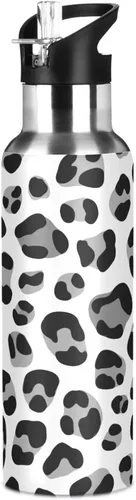 Miniatura 8 de Leopard Print Black Grey White Insulated Stainless Steel Water Bottle with Straw 20 Oz Leakproof Water Bottles, BPA-Free Sport Water Bottle