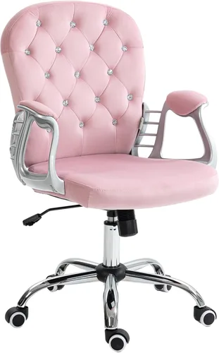 Vinsetto Silla de oficina en casa de terciopelo, silla de escritorio con botones copetudos con reposabrazos acolchados, altura ajustable y ruedas