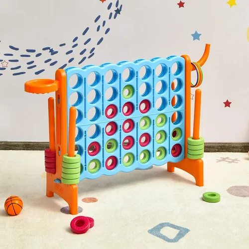 Miniatura 8 de COSTWAY Juego gigante gigante de 4 a puntuación para niños y adultos, juego de 2.5 pies para interiores y exteriores con aro de baloncesto, juego