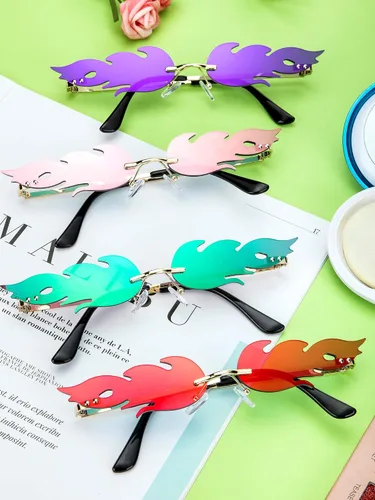 Miniatura 7 de Paquete de 6 pares de lentes de sol de llama de fuego lentes de sol novedosos sin montura en forma de fuego para mujeres y hombres