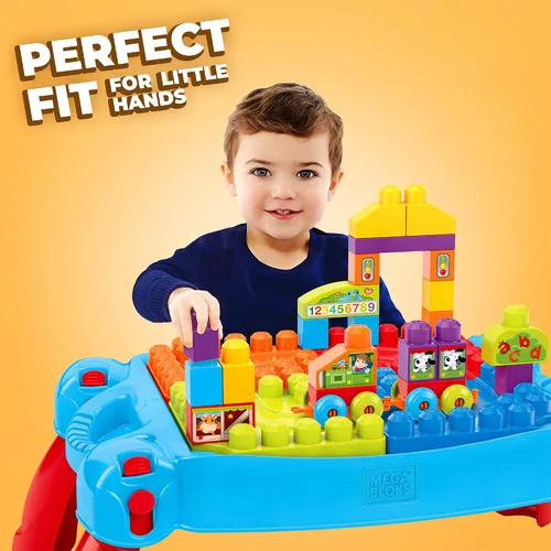 Miniatura 4 de Mega BLOKS First Builders - Bolsa de construcción grande rosa + mesa Build 'n Learn, paquete de juego de construcción, 110 piezas, juguetes