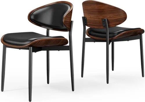 Miniatura 17 de REONEY - Juego de 4 sillas de comedor, modernas de mediados de siglo, tapizadas en piel sintética PU con respaldo de madera curvada de nogal y patas
