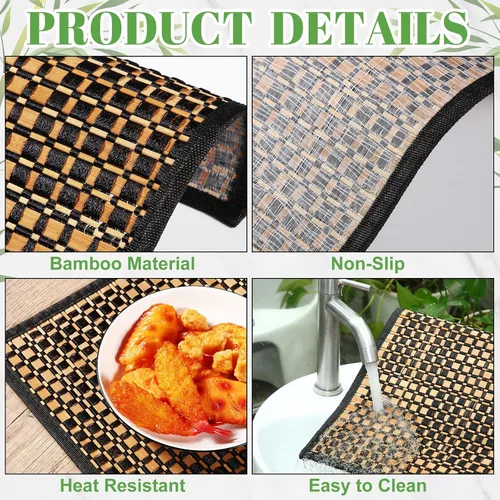 Miniatura 3 de Hushee 8 manteles individuales de bambú para mesa de comedor, lavables, resistentes al calor, manteles individuales de bambú para comedor y mesa