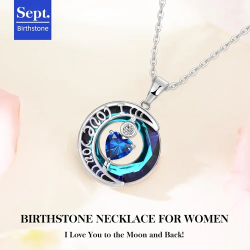 Miniatura 46 de Collares de cristal para mujer, regalos para aniversario de esposa, regalos de cumpleaños para mujeres, collar de zafiro azul con la frase "I Love