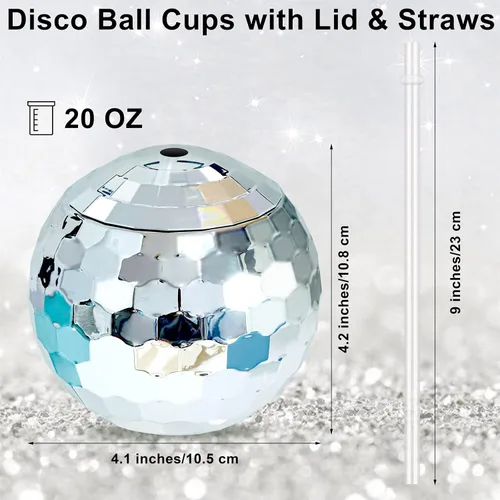 Miniatura 2 de Breroa 8 tazas de bebidas de bola de disco de los años 70 con tapa y pajita, tazas de fiesta de discoteca de 20 onzas, tazas de cóctel de discoteca