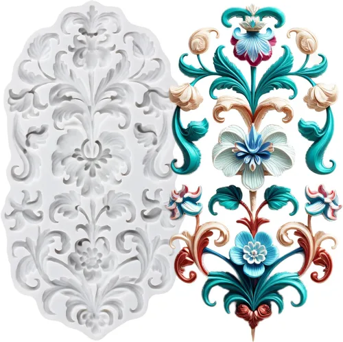 Miniatura 34 de Moldes de silicona estilo barroco con espirales, moldes de encaje, moldes de flores en relieve, molde de filigrana para decoración de pastel