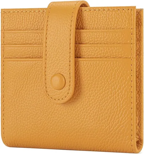 Miniatura 8 de Cartera delgada para mujer de cuero genuino pequeño plegable titular de la tarjeta de crédito con cremallera moneda bolsa de identificación ventana