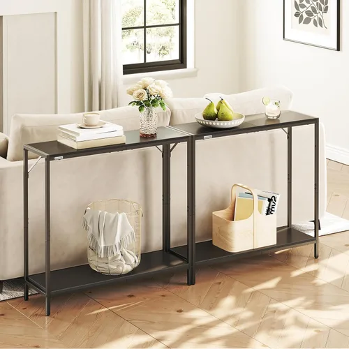 Miniatura 2 de MAHANCRIS Mesa consola, mesa de entrada de 2 niveles, detrás de la mesa del sofá, estilo industrial, resistente y estable, para sala de estar