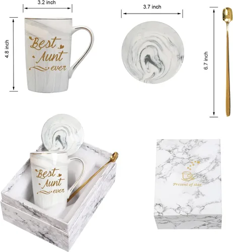 Miniatura 6 de Taza de café Best Aunt Ever de 14 onzas, color gris, con caja de regalo, cuchara y posavasos, regalo perfecto para tía para cumpleaños, día