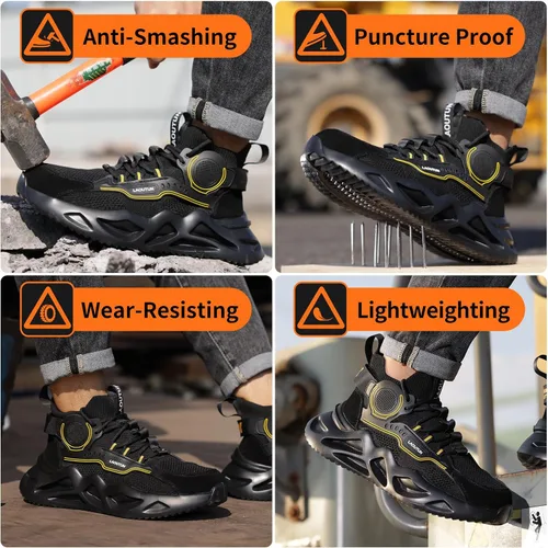 Miniatura 7 de LAoutun Zapatos de punta de acero para hombres y mujeres, zapatos de trabajo de seguridad, cómodos, ligeros, a prueba de pinchazos, zapatos