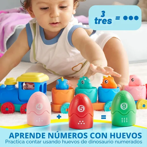 Miniatura 4 de Juguetes de aprendizaje para niños pequeños de 1, 2, 3 años, juego de conteo, clasificación y emparejamiento Montessori con tren de dinosaurios que