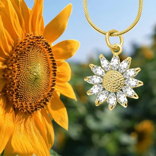 Miniatura 4 de Collar de girasol chapado en oro de 14 quilates para mujeres, adolescentes y niñas, regalo de girasol de amistad para mamá, novia, collar de flores