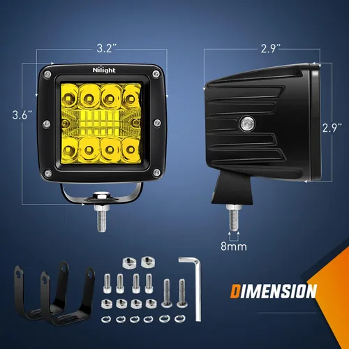 Miniatura 2 de Nilight 2 piezas de 3 pulgadas de barras de luz LED ambar de 42 W, cubos LED actualizados, luz de marcha atrás y reversa combinada de foco