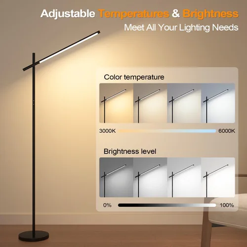 Miniatura 4 de Lámpara de Pie LED de Esquina, Cabezal Giratorio de 360°, Súper Brillante 1800LM Lámparas de Pie Minimalistas Regulables con Control Remoto, Negro
