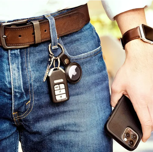 Miniatura 5 de Case-Mate Llavero AirTag – Llavero de cuero vegano duradero con clip de anillo resistente – Funda protectora para AirTag para collar de perro