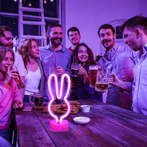 Miniatura 2 de BAILEY Letrero de neón de orejas de conejo, luces LED de conejo de Pascua con base con soporte, USB o 3 pilas AA, luz de neón alimentada por batería