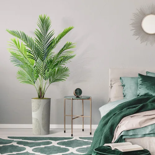 Miniatura 5 de Árbol artificial en maceta de diseño opcional, palmera tropical areca falsa de seda para decoración del hogar en interiores y exteriores, altura