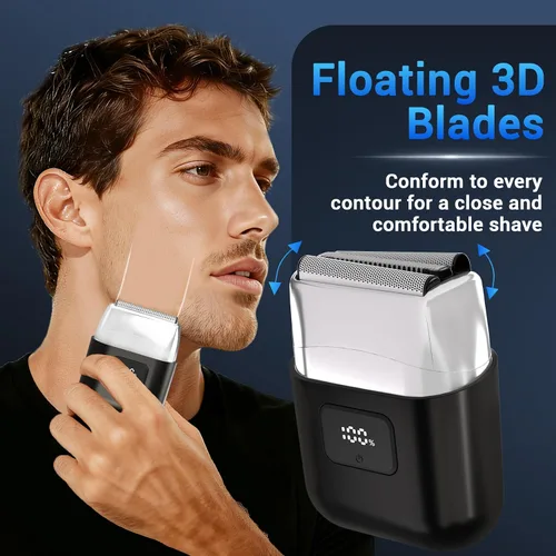 Miniatura 4 de Afeitadoras eléctricas para hombres: Mini maquinilla de afeitar eléctrica con 3 cuchillas flotantes, pantalla LED, doble velocidad - Afeitadora