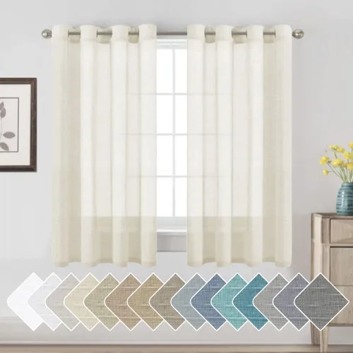 Miniatura 107 de H.VERSAILTEX Cortinas de 96 pulgadas de largo, cortinas de lino/cortinas transparentes de mezcla de lino natural/paneles/cortinas para sala