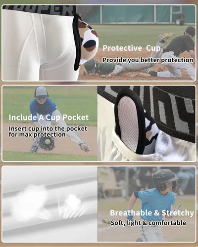 Miniatura 9 de Youper Pantalones cortos deslizantes de compresión para niños con copa protectora suave para béisbol, fútbol, hockey (paquete de 2)