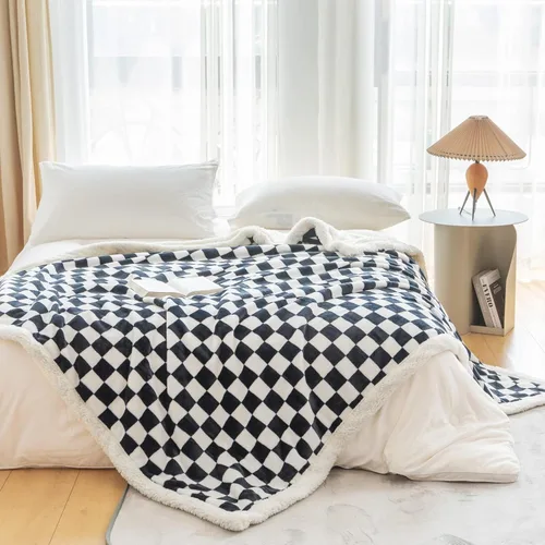 Miniatura 5 de LOMAO - Manta de sherpa de forro polar con patrón a cuadros, suave y gruesa, lujosa, cálida y acogedora para sofá, cama o sillón, para todas