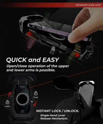 Miniatura 5 de Kaedear Soporte para Motocicleta y Smartphone, Absorción de Vibraciones, Montura, Montura de Aire, Bloqueo Lateral con Palanca, Brazo Intermedio