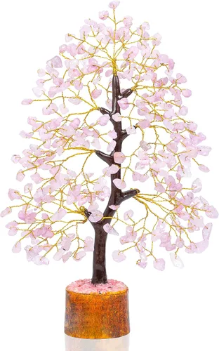 Miniatura 6 de Crocon - Árbol de piedras preciosas de cuarzo rosa y alambre dorado, 10 a 12 in, hecho a mano en la India, árbol feng shui del dinero, prosperidad