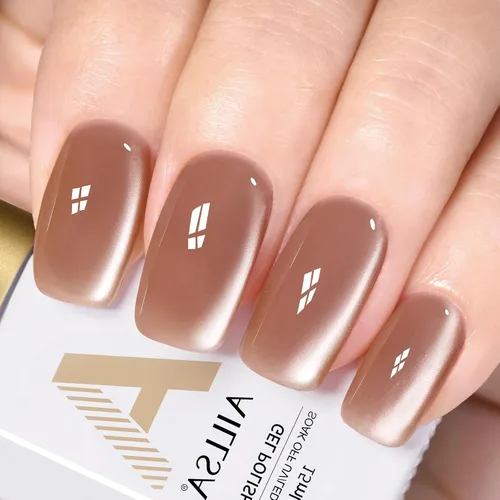 Miniatura 14 de AILLSA - Esmalte de uñas de gel Cat Eye color nude con glitter de cristal, esmalte de uñas de vidrio con destellos, brillo reflectante translúcido