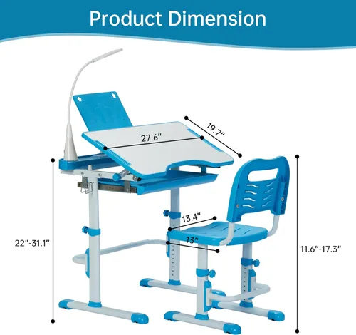 Miniatura 2 de SMAGREHO Juego de escritorio y silla para niños, mesas de escritura de estudio escolar para niños con altura ajustable con escritorio inclinable