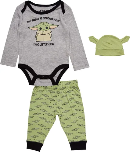 STAR WARS The Mandalorian Baby Boys - Conjunto de ropa para niños con mameluco, pantalones y sombrero, ropa de bebé de Baby Yoda