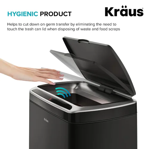 Miniatura 16 de Kraus GarbagePro Bote de basura rectangular de 13 galones manos libres con sensor de movimiento operado por batería en acabado negro mate con tapa