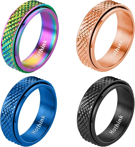 Anillos de Ansiedad Anillos Fidget para Mujeres Anillos Giratorios para Ansiedad 4 Piezas 6MM Anillo de Acero de Titanio Arcoíris Talla 5-11 Anillos