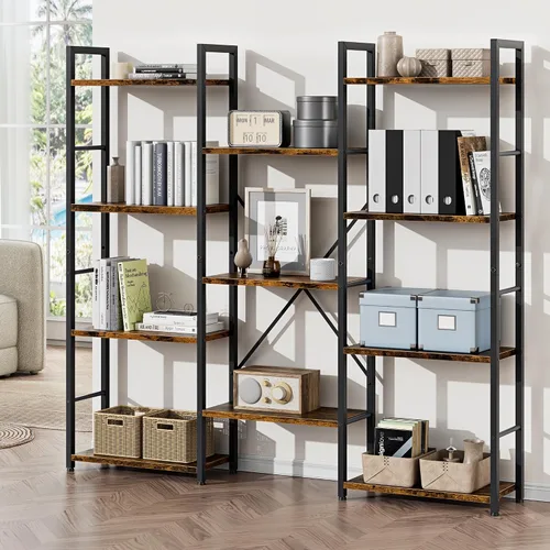 JAMFLY Bookshelf, 4 Tier Open Etagere Bookcase, Rustic Wood & Metal Frame Freestanding Display Shelving Unit, Multi-Layer Open Storage Rack for