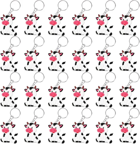 CiciBear Paquete de 24 llaveros de vaca para decoración de fiesta para invitados, fiesta temática de vaca, animales de granja, baby shower, fiesta