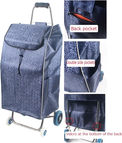 Miniatura 4 de Bolsa de repuesto para carrito de compras de alta capacidad, bolsa de repuesto con bolsillos laterales, bolsa de almacenamiento impermeable de tela