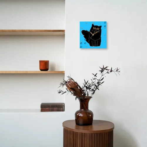 Miniatura 8 de 3dRose DPP_6109_1 - Reloj de pared, de pelo largo, color negro, gato persa con estampado de patas, 10 x 10 pulgadas