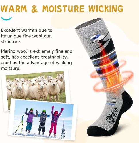 Miniatura 4 de findway Calcetines de esquí para niños de lana merina (2 o 3 pares), calcetines cálidos de invierno, calcetines térmicos de snowboard para niños